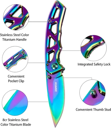 Miniatura 7 de Dispatch Cuchillo de bolsillo plegable con hoja y mango de titanio de color de acero inoxidable 8cr, bloqueo de seguridad integrado para militares