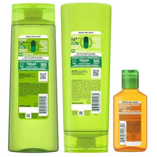 Miniatura 11 de Garnier Fructis Sleek & Shine Champú, acondicionador + set de aceite de argán marroquí para cabello rizado y seco, aceite de argán (3 artículos), 1