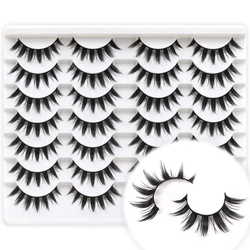 Miniatura 14 de Veleasha Pestañas postizas de visón sintético 3D, pestañas postizas esponjosas de aspecto natural, paquete de 14 pares de pestañas postizas de lujo