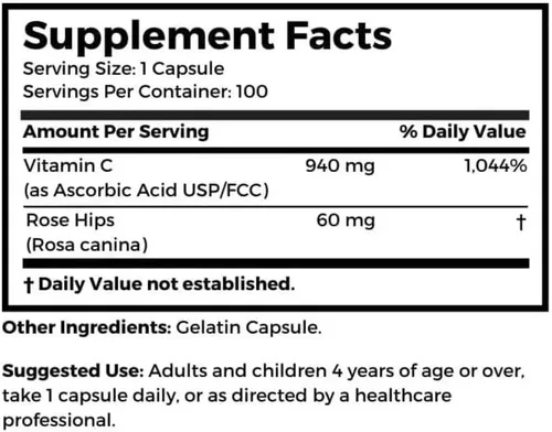 Miniatura 3 de Dr. Clark Vitamina C con suplemento Rose HIPS, 1000 mg, 100 cápsulas de gelatina