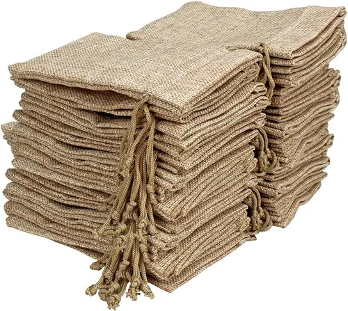 Miniatura 4 de Lote de 24 bolsas de regalo de arpillera de 3.5 x 5 pulgadas con cordón de lino, bolsas de arpillera de yute para regalos de boda, regalos
