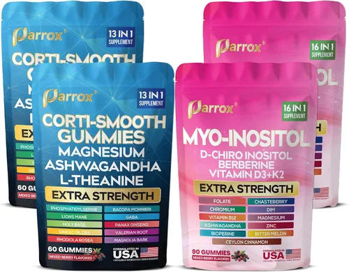 Miniatura 12 de Paquete de gomitas calmantes y lisas: suplemento de cortisol y mio-inositol con D-Chiro inositol, berberina, magenesio, ashwagandha, L-teanina