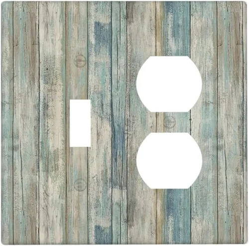 Miniatura 164 de Placa de pared dúplex de receptáculo de dispositivo de 1 gang de madera envejecida blanca gris con veta de tablón, cubierta de enchufe eléctrico