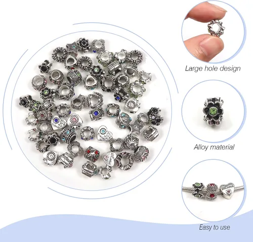 Miniatura 4 de TOAOB 30 cuentas de diamantes de imitación europeos Lampwork grandes agujeros espaciadores abalorios suministros para pulsera collar joyería