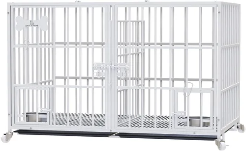 Miniatura 9 de Dosker Jaula de 42 pulgadas de metal resistente para perros con divisor para 2 perros/perro grande, jaula a prueba de escapes con parte superior