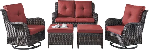 Miniatura 114 de Rilyson Mecedora de mimbre - Juego de 2 sillas mecedoras de mimbre para patio, sillas mecedoras de ratán para porche al aire libre, terraza, jardín