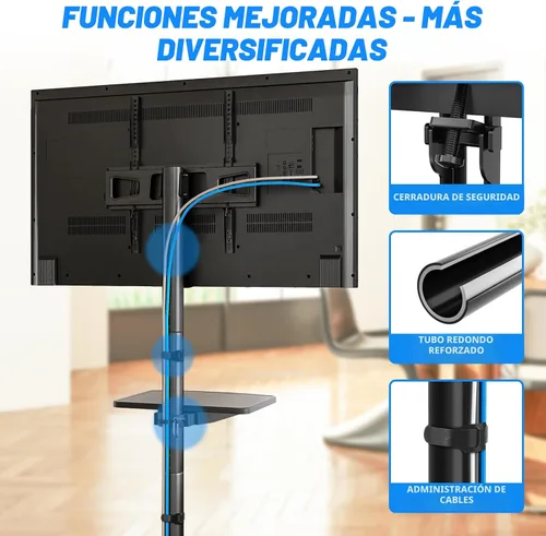 Miniatura 6 de Rfiver Carrito de TV móvil para televisores de pantalla plana LCD LED de 23 a 60 pulgadas de hasta 88 libras, altura ajustable, estante rodante