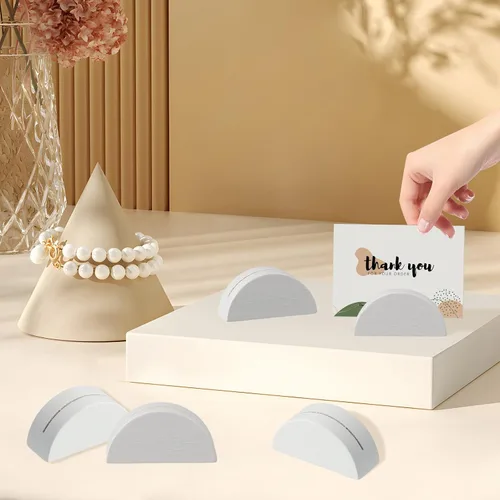 Miniatura 3 de 24 soportes de madera para números de mesa, soporte blanco para nombres, tarjetas de oficina, clips de menú de fotos, banquete de boda, fiesta