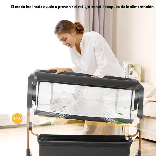 Miniatura 3 de Moisés para bebé, cuna mecedora 3 en 1 para bebé con altura ajustable de 6 niveles, 4 ruedas y paredes de malla transpirable, cuna portátil con Gris