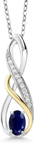 Gem Stone King Collar con colgante de oro amarillo de 10 quilates y plata de ley 925, zafiro azul y diamante blanco cultivado en laboratorio para