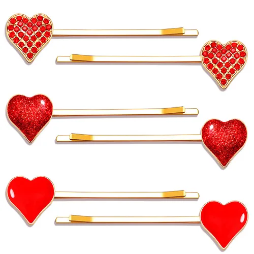 Miniatura 8 de Horquillas de corazón para el día de San Valentín para mujer, esmalte con purpurina y diamantes de imitación, pinzas para el cabello, pasadores