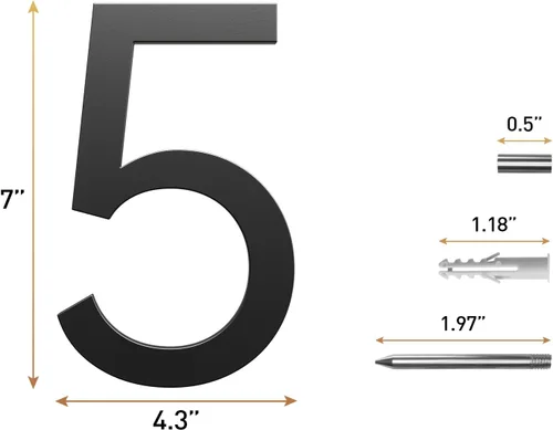 Miniatura 5 de Número de Casa Negro 5 de 7 Pulgadas para Exteriores, Número de Dirección de Aluminio Flotante Moderno, Números de Metal Resistentes a la Intemperie