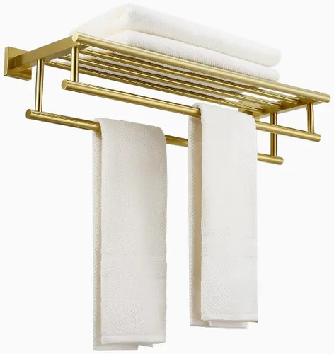 Toallero de baño de 24 pulgadas con soporte de toalla doble en oro cepillado, toallero de toallas de pared montado SUS304 de acero inoxidable,