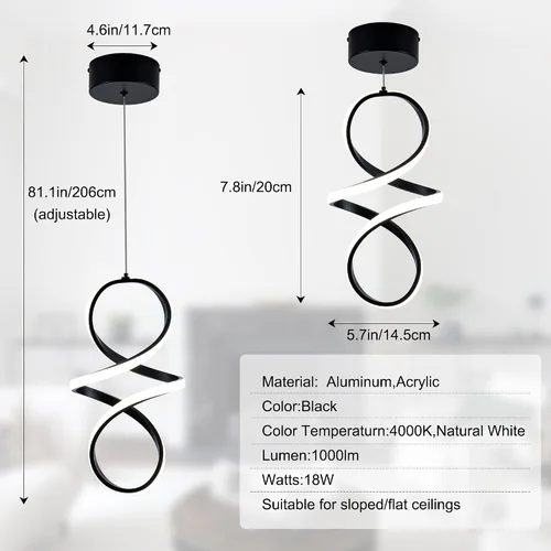 Miniatura 4 de MAYNA Lámpara Colgante LED en Espiral, Candelabro LED Moderno de 18W, 4000K Lámpara Colgante de Altura Ajustable para Cocina, Sala de Estar