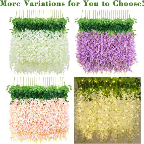 Miniatura 9 de BLEUM CADE 20 flores colgantes de glicina falsa blanca y rosa, 3.6 pies, flores colgantes para bodas, fiestas, hogar, telón de fondo, decoración