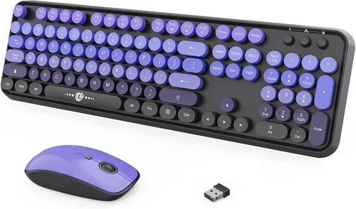 Miniatura 16 de FOPETT V2020 Combo de teclado y mouse inalámbricos, bonito teclado inalámbrico con llave roja redonda estilo retro, conectividad CapSecure de 2.4