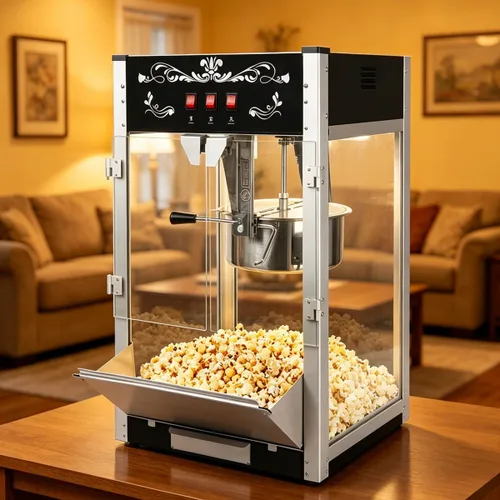 Miniatura 19 de Máquina comercial de palomitas de maíz con carrito y ruedas, máquina para hacer palomitas de maíz con hervidor de acero inoxidable de 24 onzas, Rojo