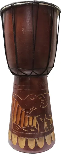 Miniatura 29 de Djembe Drum Carved Bongo música de inspiración africana también una idea única para regalar. Carver Abstract Elephant Giraffe Turtle.