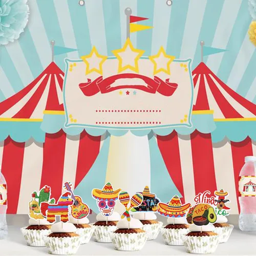 Miniatura 5 de Paquete de 40 adornos para cupcakes de fiesta de cactus, burro, maraca, sombrero, pimienta, guitarra, magdalenas, para fiesta mexicana, baby shower