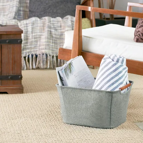 Miniatura 2 de Cesto de almacenamiento pequeño con mango de madera, de Household Essentials, gris, S