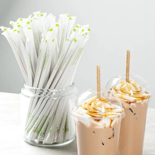 Miniatura 7 de Restaurantware - Pajitas desechables de 8.3 pulgadas Basic Nature, 100 popotes sostenibles, envueltos, no alteran los sabores, popote de PLA/café