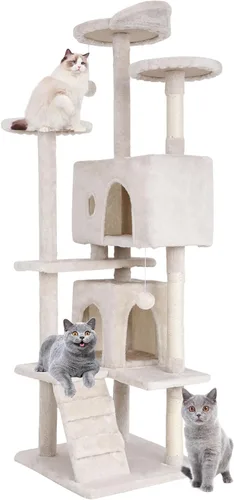 Miniatura 11 de BestPet Torre para Gatos de 54" Beige Resistente, Fácil de Ensamblar, Centro de Actividades Multinivel con Postes Rascadores de Sisal, Condos
