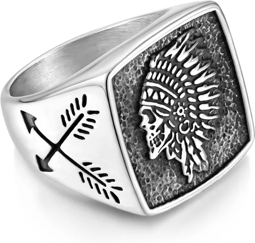 Miniatura 6 de Fahonie Indians Totem - Anillo punk de acero inoxidable 316L para hombre