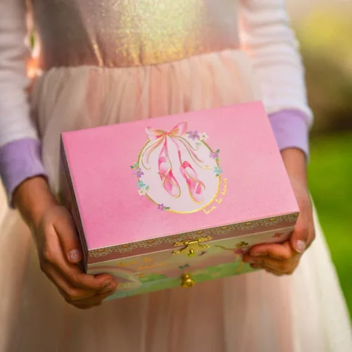 Miniatura 6 de Jewelkeeper Caja de almacenamiento de joyería musical para niña con cajón extraíble, diseño de arcoíris y lámina dorada, tono de lago de cisne