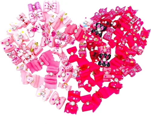 50 unidades/25 pares de lazos para el pelo de perros rosas para niñas, lazos para el pelo de mascotas con banda de goma para perritos, gatos,