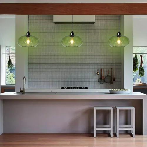 Miniatura 4 de Lámpara colgante moderna de cristal verde, 1 lámpara colgante con pantalla de cúpula de vidrio para isla de cocina, fregadero, encimera, bar