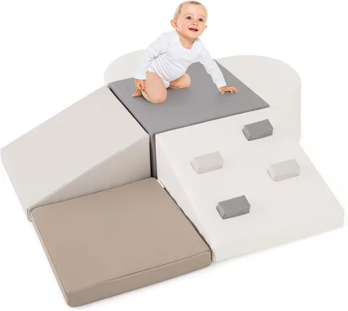 Olakids Juguetes de escalada para niños pequeños, 6 piezas de bloques de espuma para bebés, juego suave con cuero PU, estructura de actividad