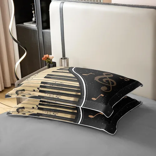 Miniatura 5 de Juego de ropa de cama tamaño King 100% algodón con notas musicales de piano y clave musical, juego de ropa de cama para niños y niñas, diseño retro