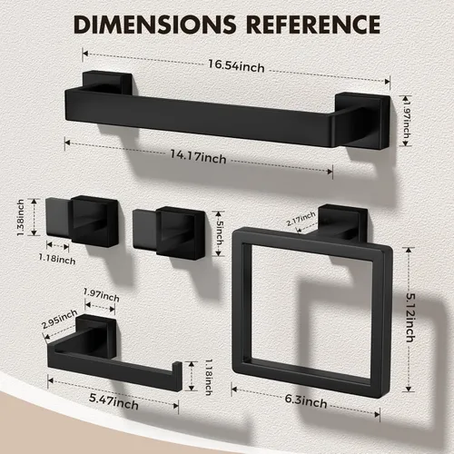 Miniatura 8 de Juego de accesorios de baño con barra de toallas: 10 piezas de hardware de baño negro mate SUS304 de acero inoxidable - Toallero montado en la pared