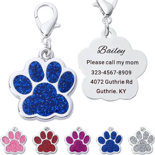 Etiquetas de perro personalizadas de hasta 5 líneas de grabado personalizado para el nombre y la información de tu mascota, etiquetas de Azul