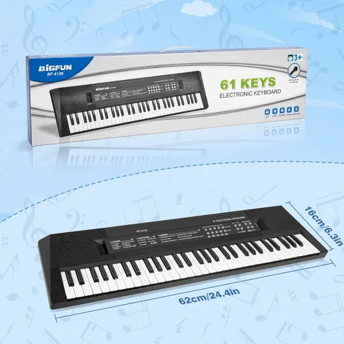 Miniatura 6 de M SANMERSEN Teclado de música para niños, juguete de piano electrónico portátil de 61 teclas con micrófono, herramienta de enseñanza