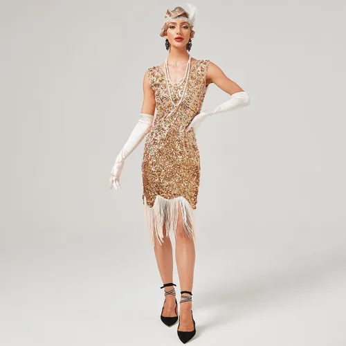 Miniatura 3 de Vestido vintage de los años 20 con lentejuelas brillantes, flecos, borlas de Gatsby, vestidos de boda, fiesta, cóctel, noche