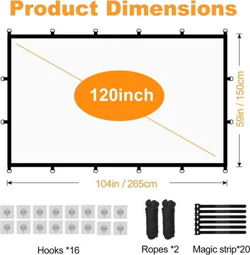 Miniatura 7 de Pantalla de proyector para exteriores de 120 pulgadas, pantalla de película lavable con respaldo negro, pantalla de proyección plegable sin