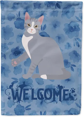 Miniatura 123 de Caroline's Treasures CK5047CHF Ojos Azules - Bandera de bienvenida con diseño de gato para casa de porche, grande, para colgar en la pared