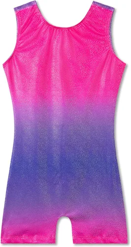 TENVDA Leotardos de gimnasia para niñas de 2 a 12 años de edad, brillante, multicolor, mallas con pantalón ciclista, unitardo