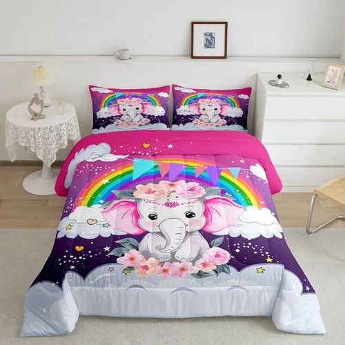 Miniatura 10 de Erosebridal Juego de edredón arcoíris para niños y niñas, bonito juego de ropa de cama de llama tamaño individual, juegos de edredón de alpaca