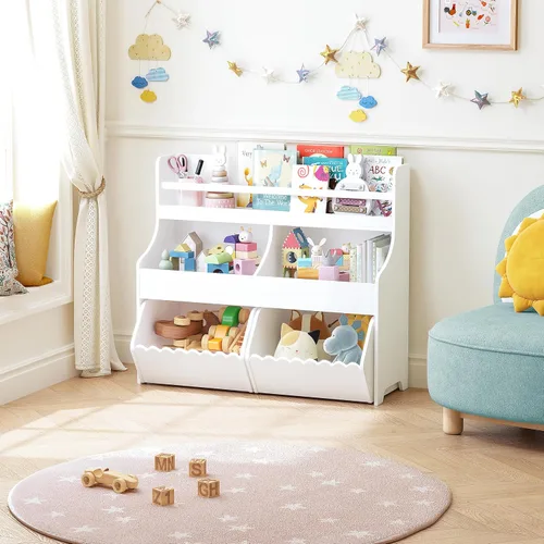 Miniatura 5 de Spirich Organizador de almacenamiento de juguetes para niños con estantería, armario de almacenamiento de juguetes de 3 niveles, estante