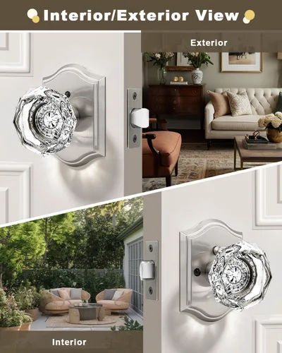 Miniatura 3 de Gobrico Paquete de 3 pomos de puerta de cristal transparente, manijas de puerta de cama/baño, función de privacidad, perilla interior de vidrio