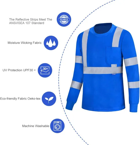 Miniatura 6 de A-SAFETY Camisa de seguridad, camiseta de trabajo de alta visibilidad, manga larga y corta, clase 3 (XS-6XL)