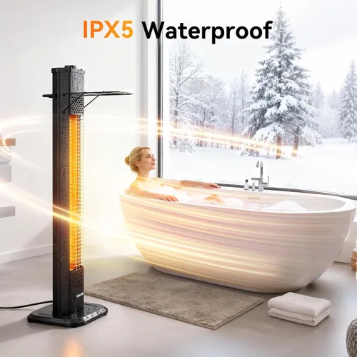 Miniatura 5 de VAGKRI - Calentador eléctrico para exteriores de patio, 1500 W, 91 cm de infrarrojos con 2 tubos de calor, 3 niveles, protección contra volcadura