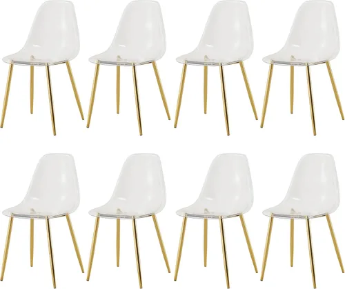 Miniatura 14 de RGZ Juego de 4 sillas de comedor, sillas de acrílico con asiento transparente en forma de cuchara, sillas de comedor transparentes con patas