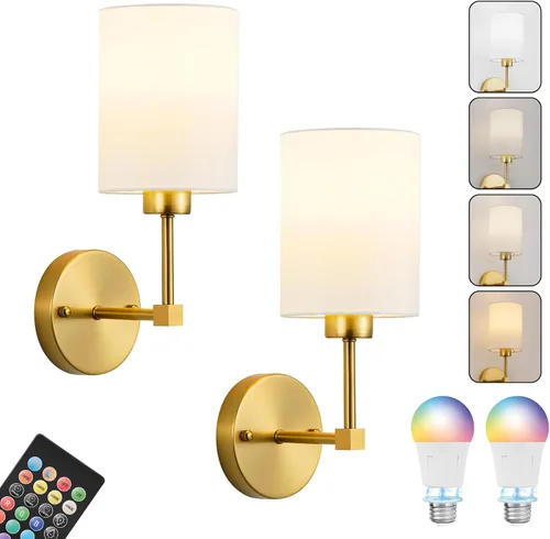 Juego de dos apliques de pared que funcionan con pilas, lámpara de pared inalámbrica recargable con control remoto, regulable,