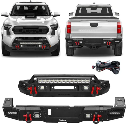 Miniatura 9 de Parachoques trasero de acero para Tacoma 2016 2017 2018 2019 2020 2021 2022 2023 con placa de cabrestante y orificio de sensor y luces LED y kits