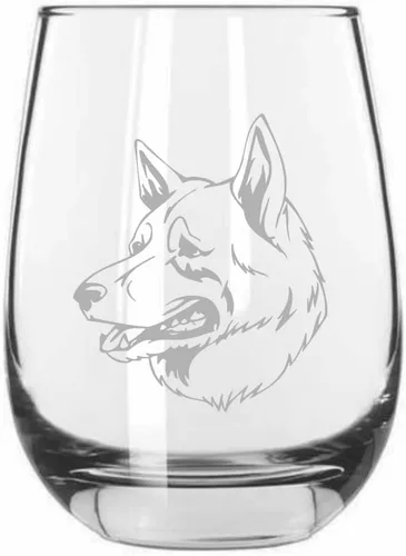 Miniatura 129 de Sakhalin Husky Dog - Copa de vino grabada personalizada de 15.25 onzas sin tallo
