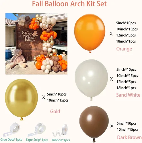 Miniatura 6 de Kit de guirnalda de arco de globos de otoño, globos de látex mate de terracota naranja quemado, arena, blanco, dorado, marrón, terracota
