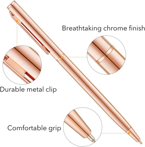 Miniatura 3 de Unibene Bolígrafos retráctiles metálicos delgados – Oro rosa, bonito regalo para uniforme de oficina, estudiantes, profesores, bodas, Navidad, punta